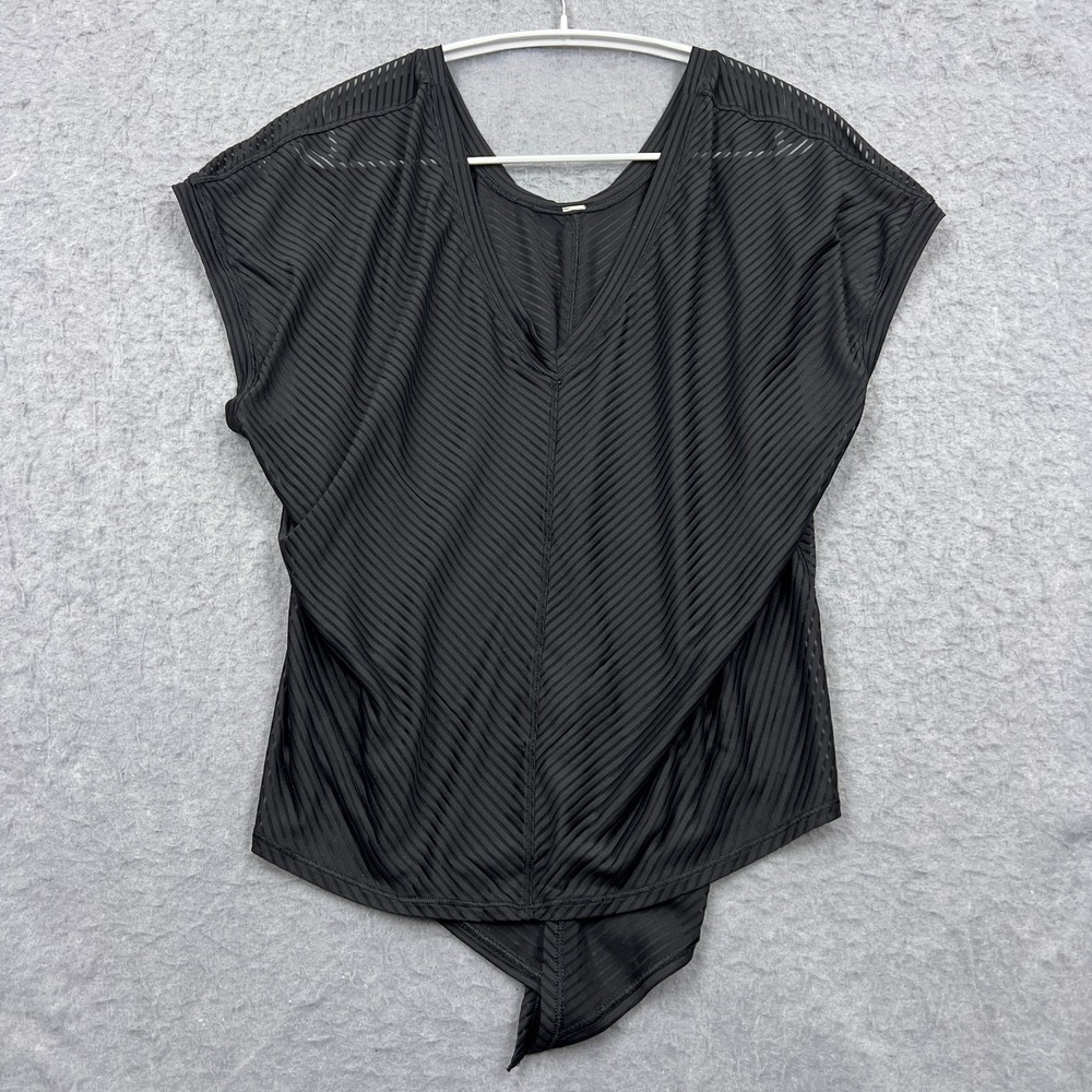 Lululemon‎ Ahead By Miles Short Sleeve Women's 4? Black Striped Mesh Top W3BK5S